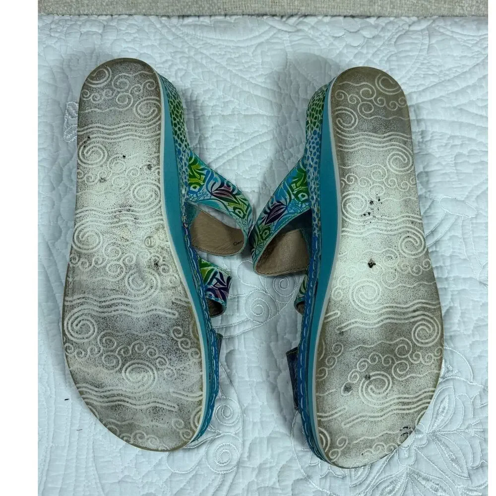 L'Artiste Women's Blue 9 Spring Step Caiman Leather Slide Comfort Sandals Shoes